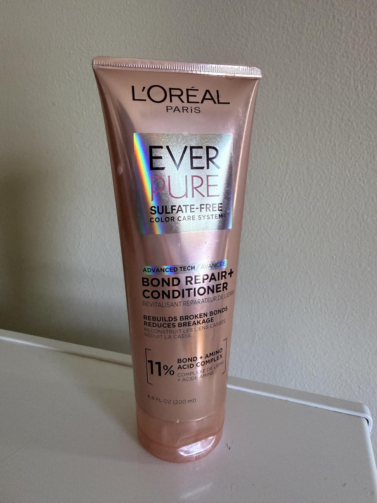 L'Oreal Paris Sulfate Free Bond Repair+ Conditioner, Hair Conditioner with Bond + Amino Acid Complex, Strengthens and Repairs Damaged or Color Treated Hair, EverPure, 6.8 Fl Oz (Packaging May Vary)