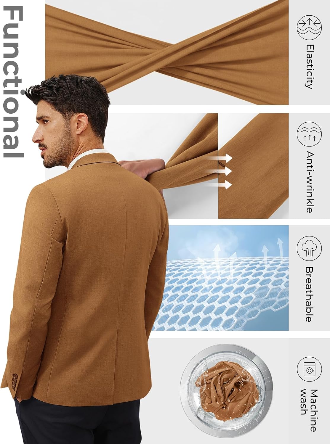 PJ PAUL JONES Men's Casual Blazer One Button Lightweight Sport Coats Solid Notched Lapel Suit Jackets - Image 3