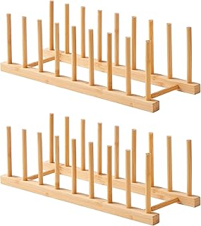 Worthyeah Bamboo Dish Drying Rack-2 PCS Pot Lid Plate Rack Organizer Holder for Cabinet-Cutting Board Organizer for Dish, Pot Lid, Bowl, Cup, Cutting Board