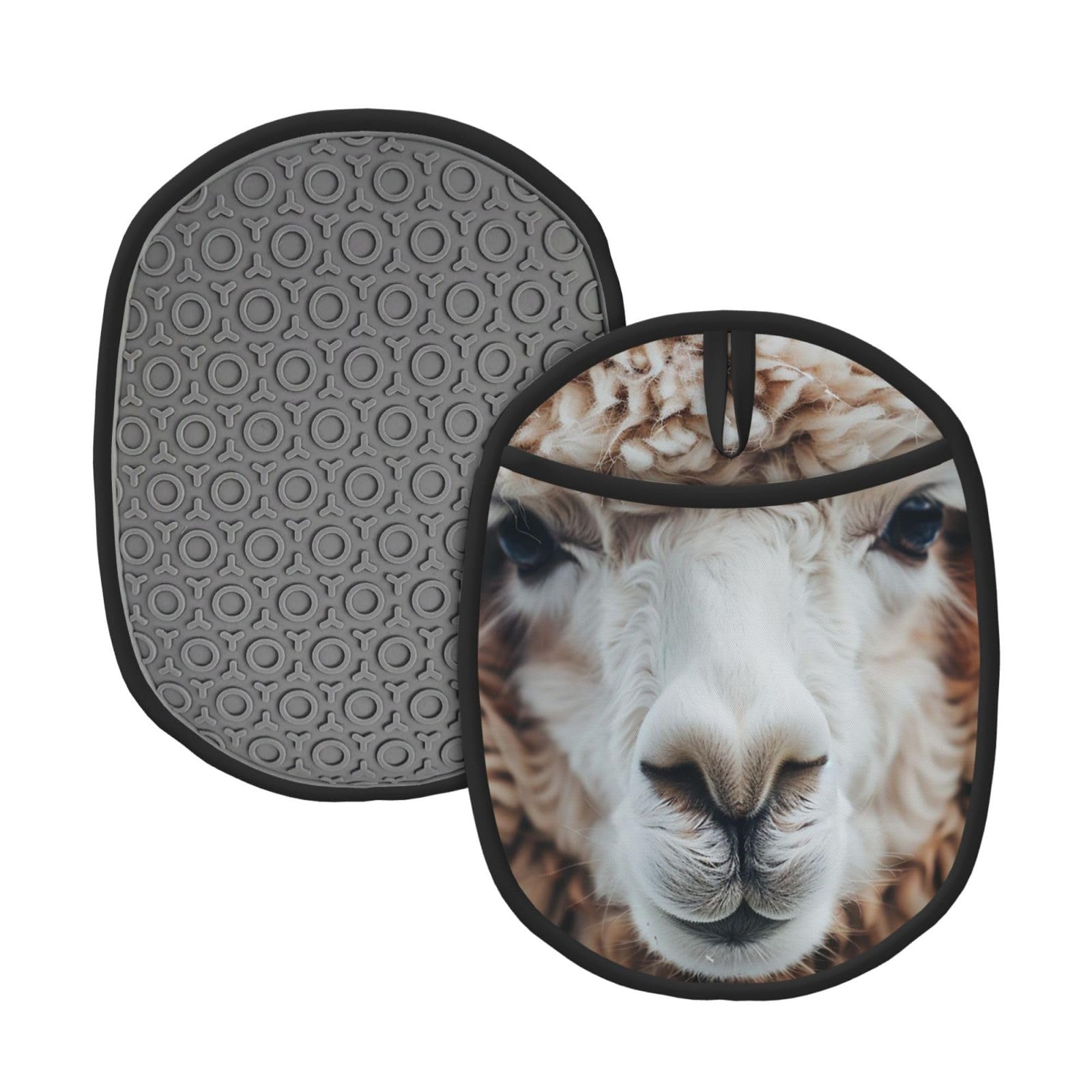 Pot Holders Set of 2PCS Kitchen Heat Resistant Potholders Alpaca Face Image Silicone Aunty-hot Pad Cotton Lining Oven Hot Pads for Cooking Baking BBQ Microwave Kitchen