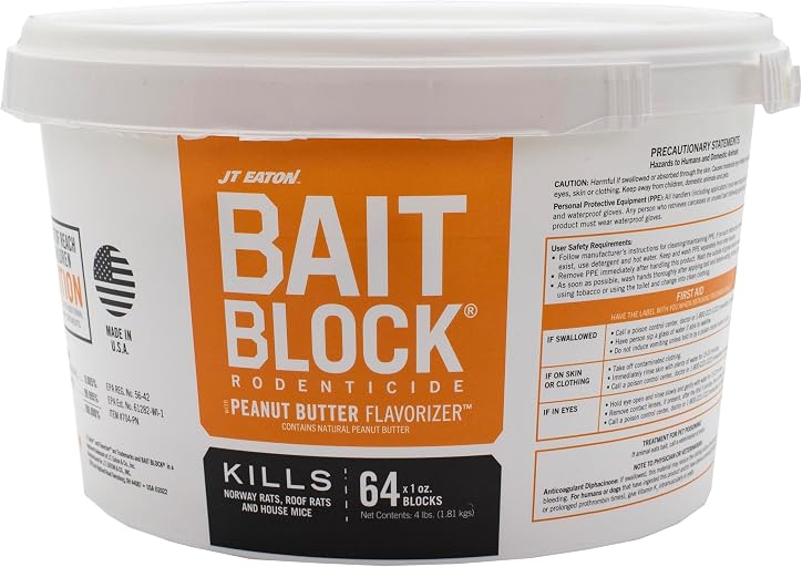 Bait Block Peanut Butter Flavor Rodenticide – 4 lb. Pail – Effective Rodent Control Bait Blocks – Long-Lasting and Easy to Use