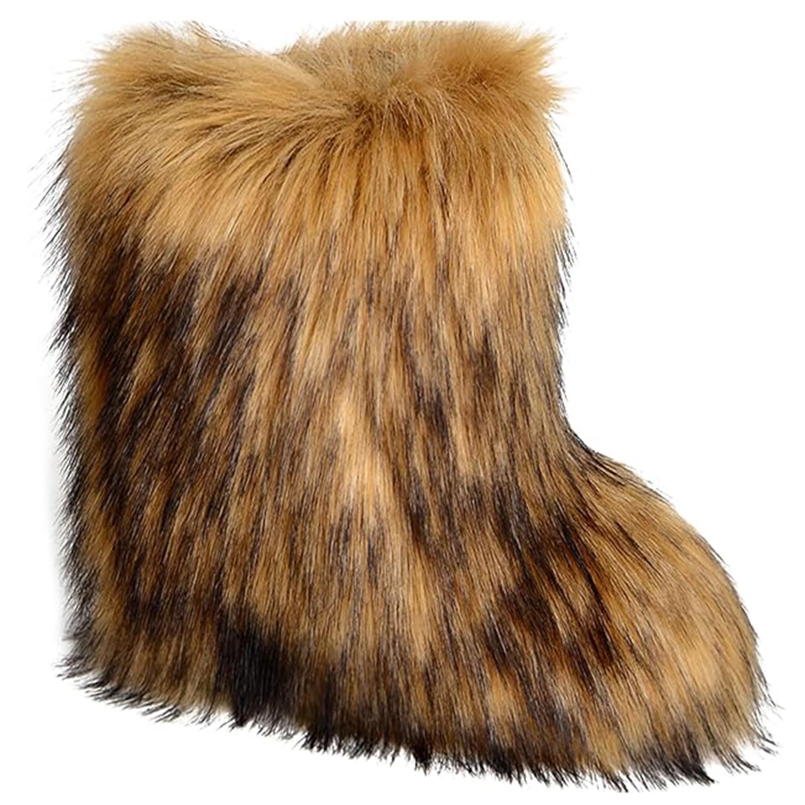 Womens Faux Fur Boots Furry Mid Calf Fur Boots Comfortable Outdoor Flat Shoes Winter Warm Plush Surface Snow