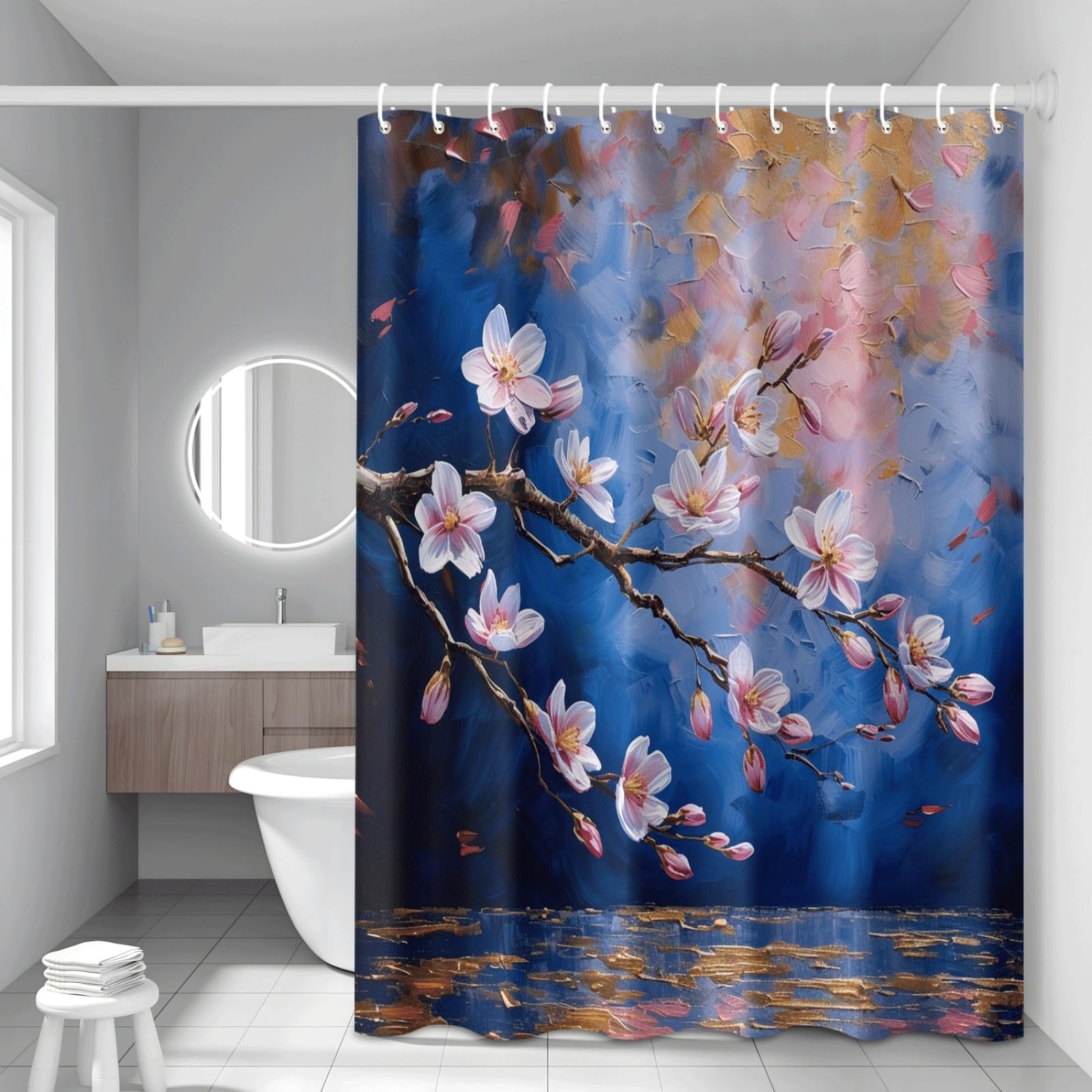 Tenda Doccia Graffiti Blu Scuro Tenda Doccia Antimuffa Impermeabile Poliestere Lavabile con 12 Ganci Facile da Installare Tende Finestra Bagno per Dormitorio Hotel(180x220cm)