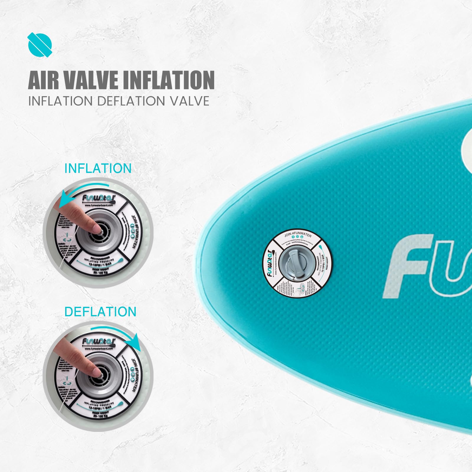 FunWater Tabla de Paddle Surf Hinchable, Ultraligera para Todos los Niveles, Tabla de Paddle Surf con Remo Ajustable, Tres Aletas, Kit de Mantenimiento, Conector de Válvula
