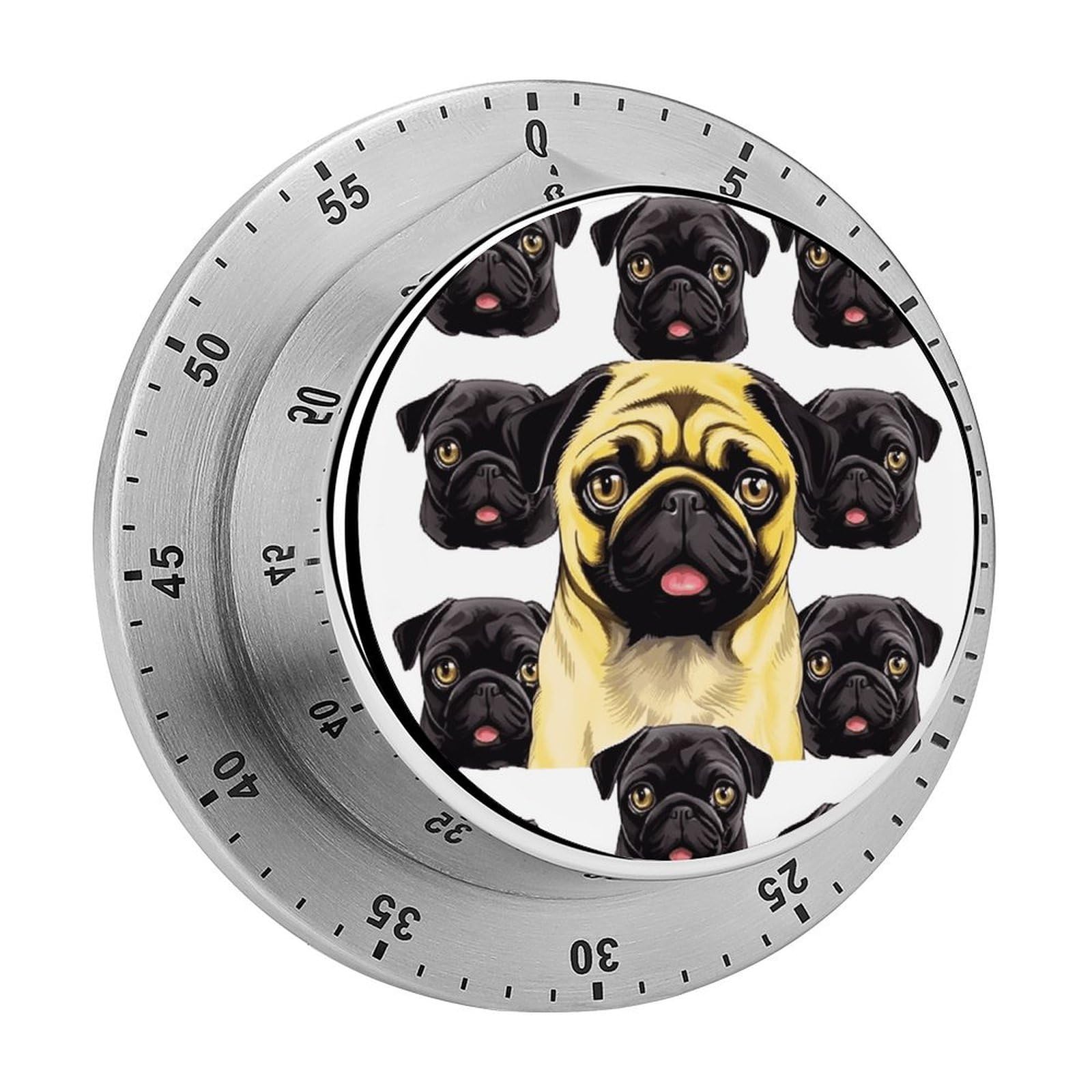 Black Yellow Pug Timer Exquisite Stainless Steel Body Mechanical Desk Timers 60 Minutes Visual Countdown Timers with Magnetic Backing Loud Alarm Kitchen Timer for Cooking