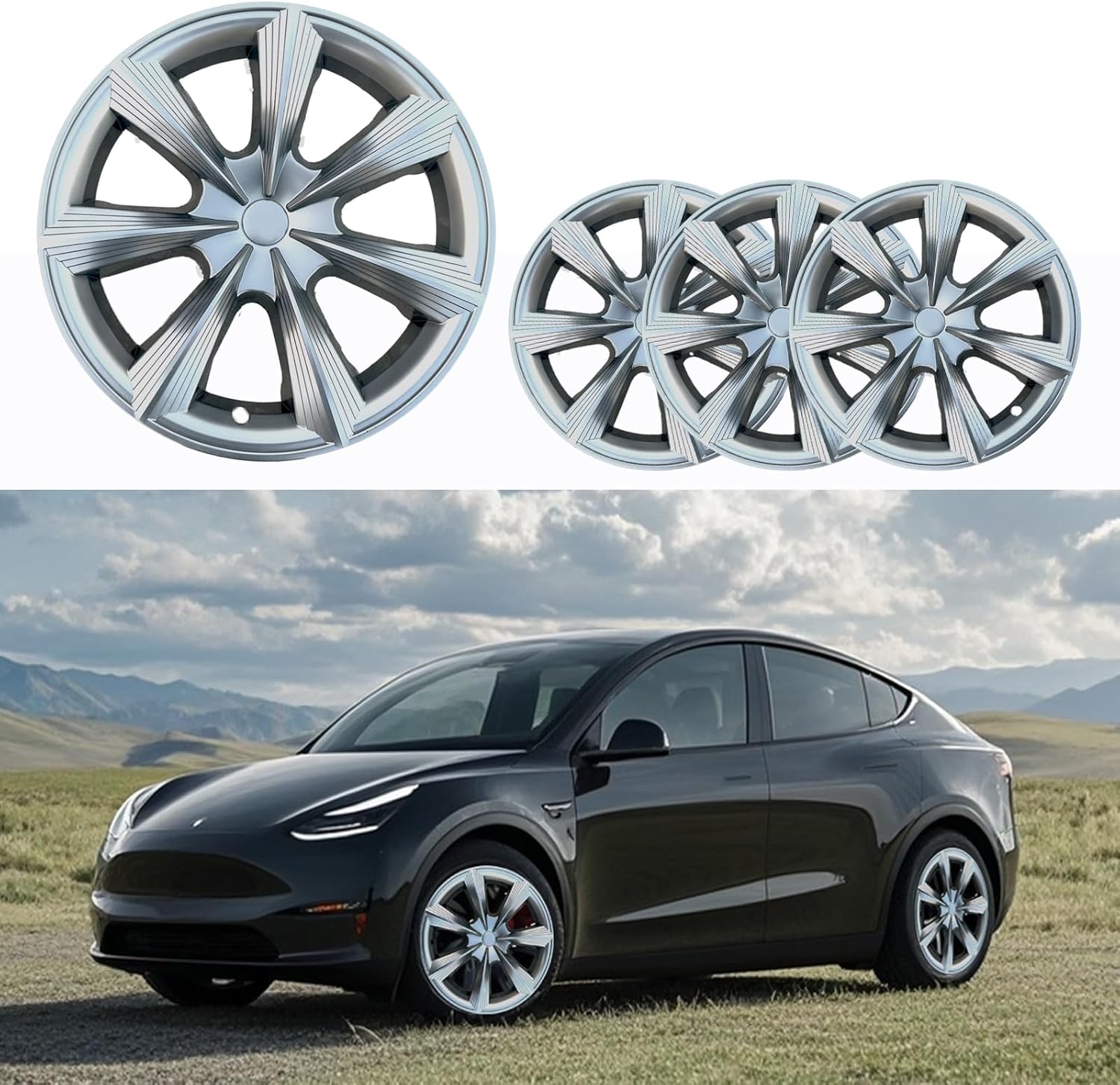 4 Pcs Wheel Covers Fit for Tesla Model y Hubcaps 19 inch Gray Rim Protector HubCaps Compatible with 2019 2020 2021 2022 2023 2024 Model Y Accessories
