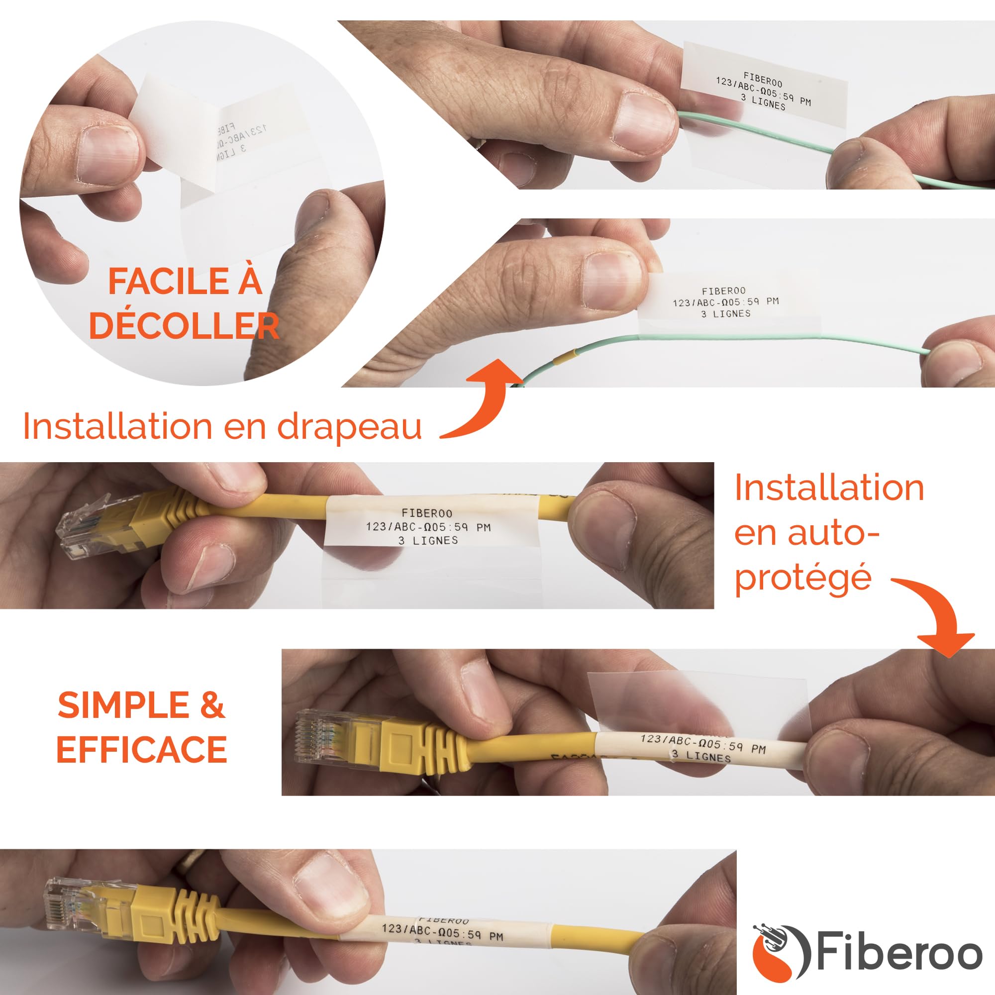 Recambio compatible M21-1500-427 para BMP21 PLUS & BMP21 LAB no apto para M210 & M211 Cinta adhesiva vinilo imprimible escritura negra sobre blanco fibra óptica, cables de red: lote de 3