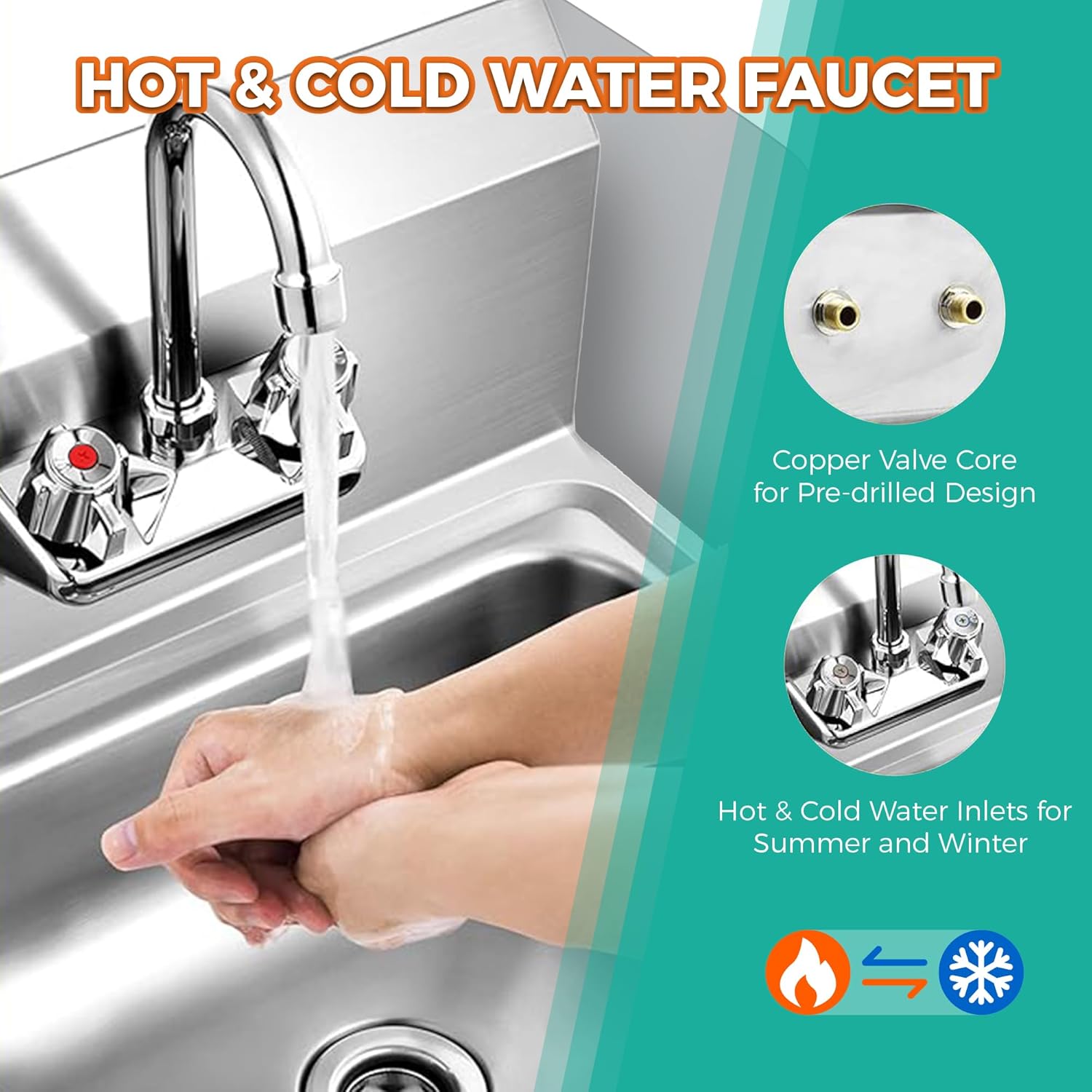 COOLCHEF Commercial Hand Sink 17" x 15" Stainless Steel Wall Mount Utility Sink with Gooseneck Faucet, 3-Sided Backsplash & Side Splashes, NSF Certified Hand Washing Basin