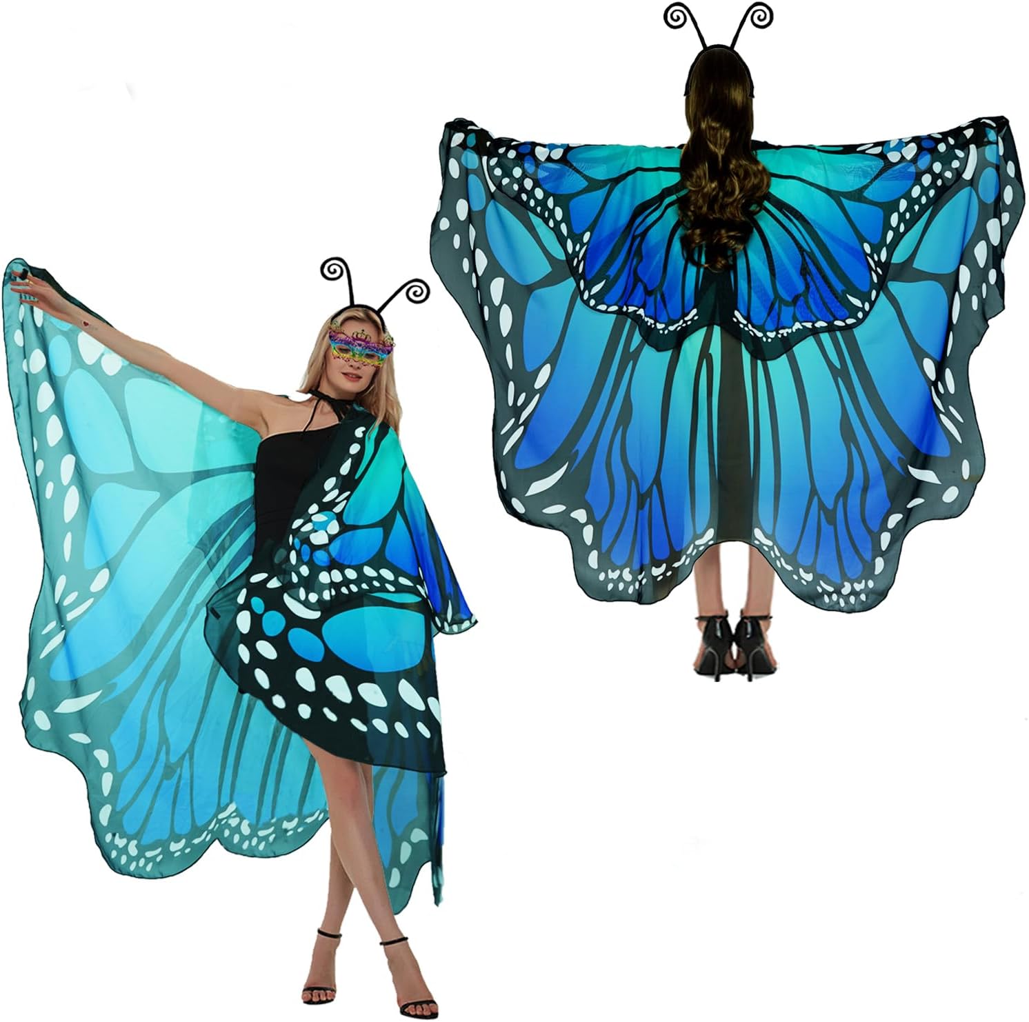 Halloween Costumes Woman 2025-Butterfly Costume Wings Cape with Lace Mask and Headband for Women Adult - Image 7