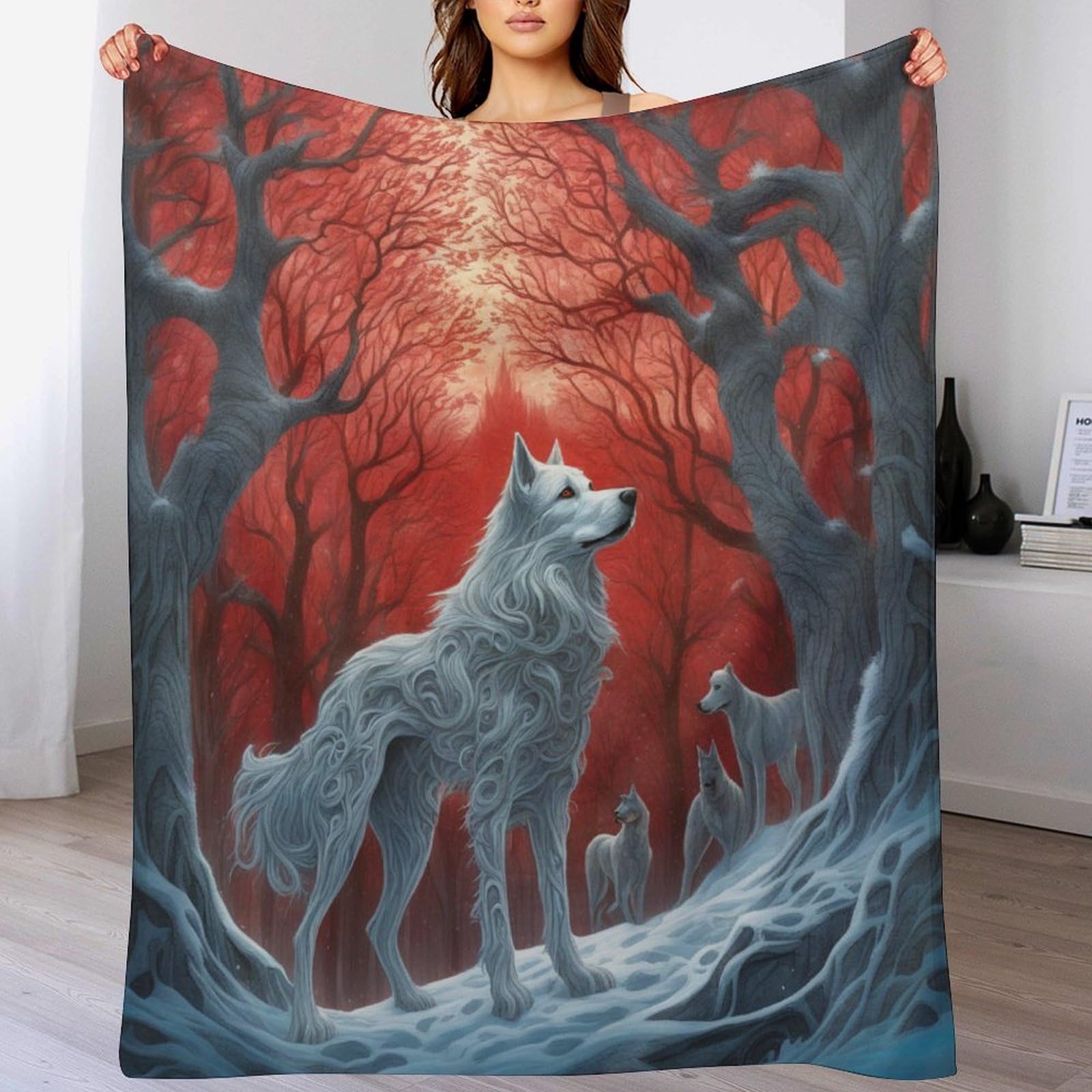 Manta de lobo de tacto suave, manta de franela protectora para noches de invierno reconfortantes
