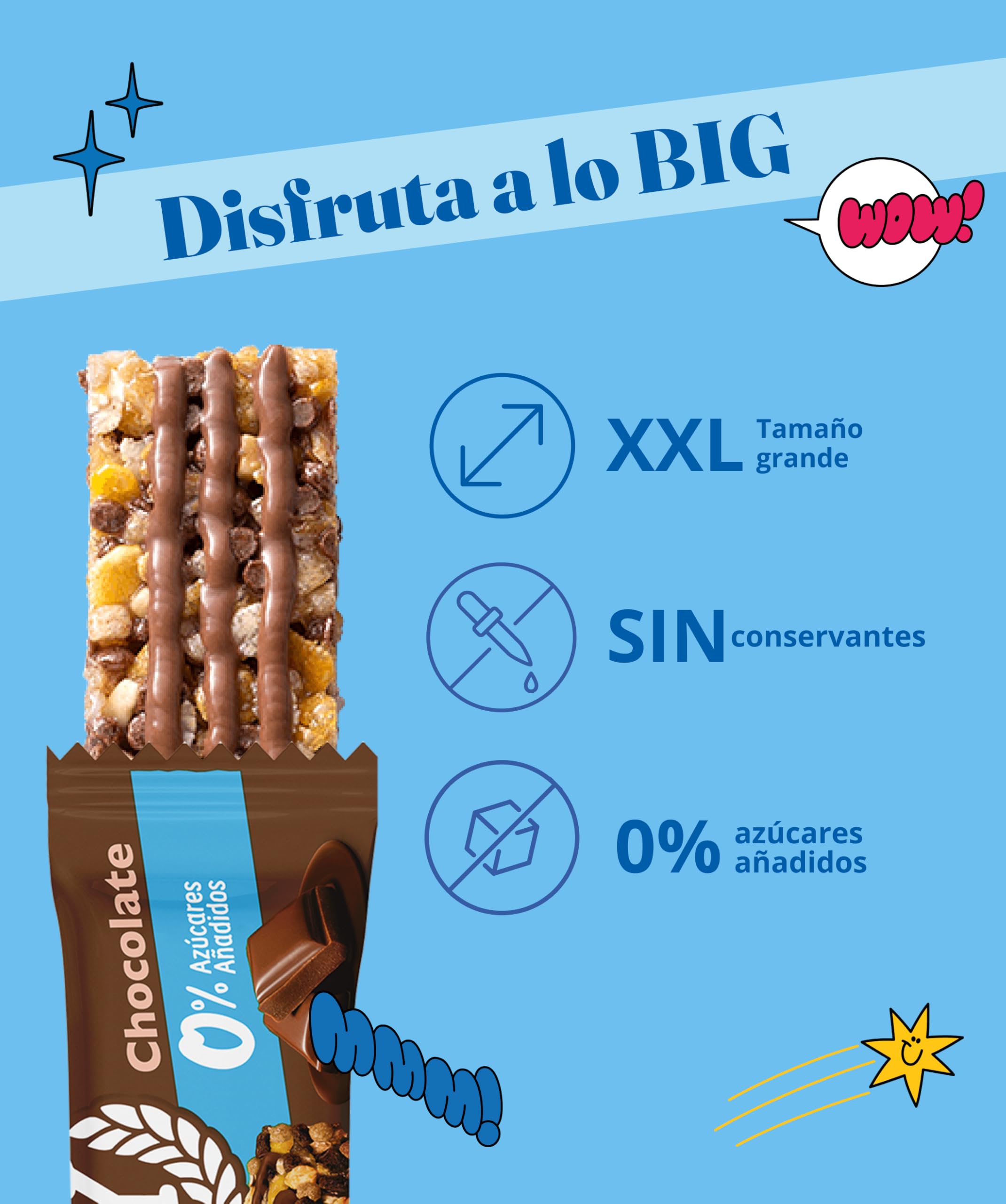 Corny Big, Barrita Sin Azúcares Añadidos Sabor Chocolate, Más Grande, Más Chocolate, Textura Crujiente, 40g