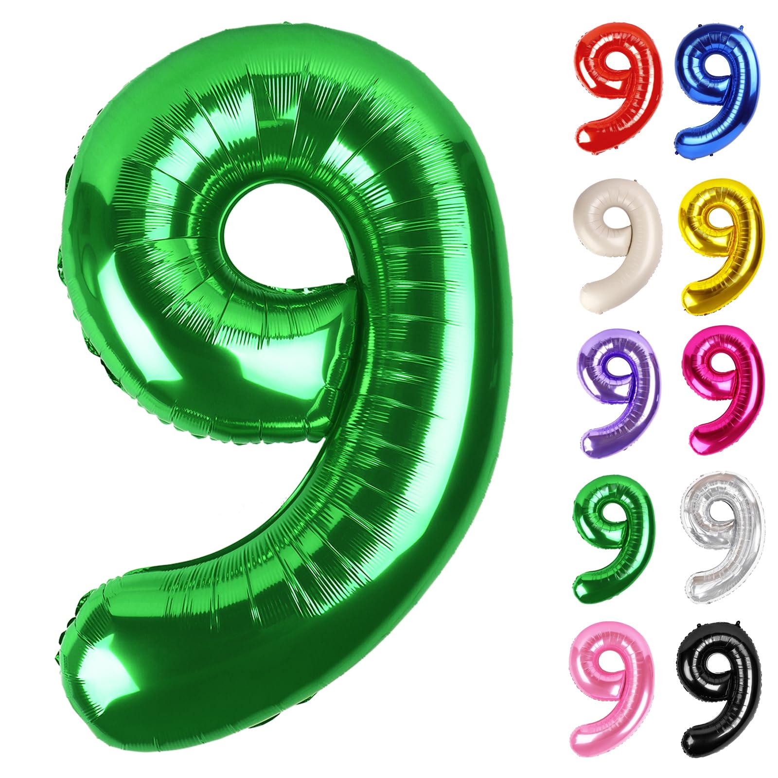 Green Number 9 Balloon 40 Inch, 9 Balloon Number, 9th Birthday Decorations, Green Party Supplies for Boys Girls