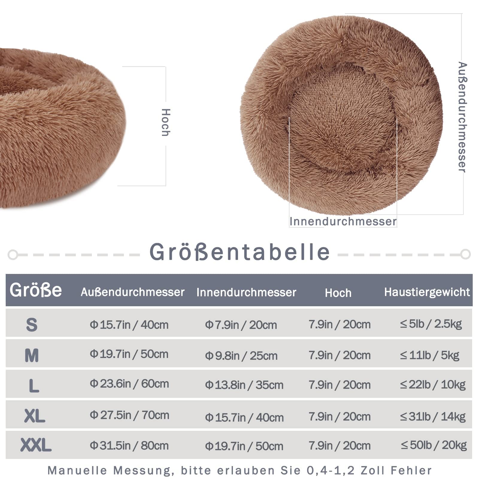 Cuccia Gatto Cane Antistress Morbida - Cuscino Pelosa per Cani Gatti Interno Nuvola Soffice Peluche Rotondo da Ciambella, Letto Pelosa per Animale Domestico Piccola Media (M-50cm/19.7in, Caffè)