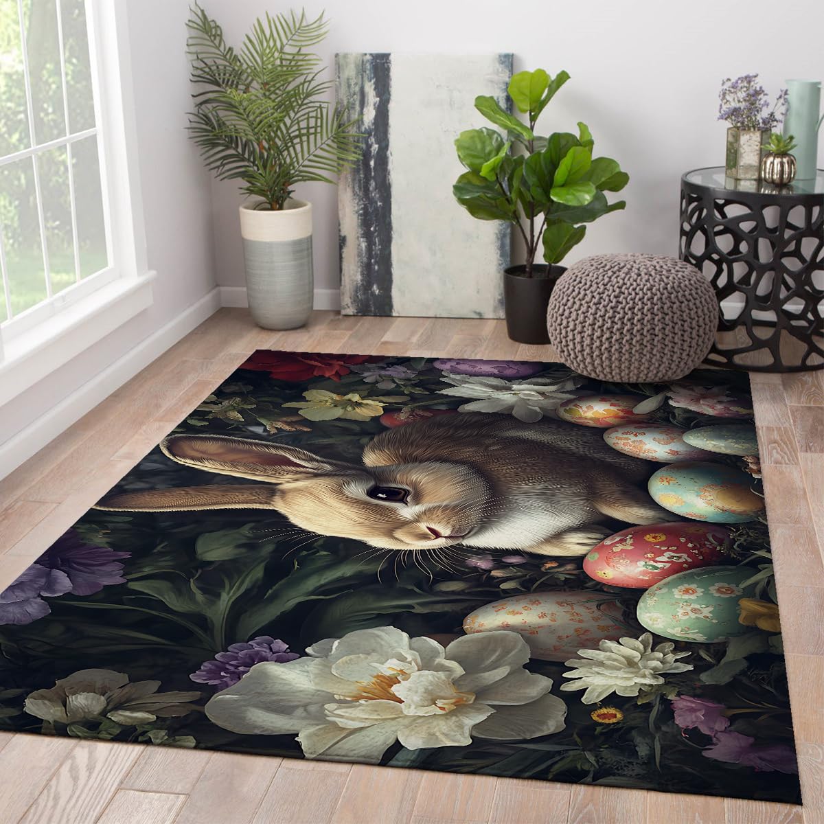 Tapis vintage 140x200cm style de Pâques pour décoration de salon et chambre enfant