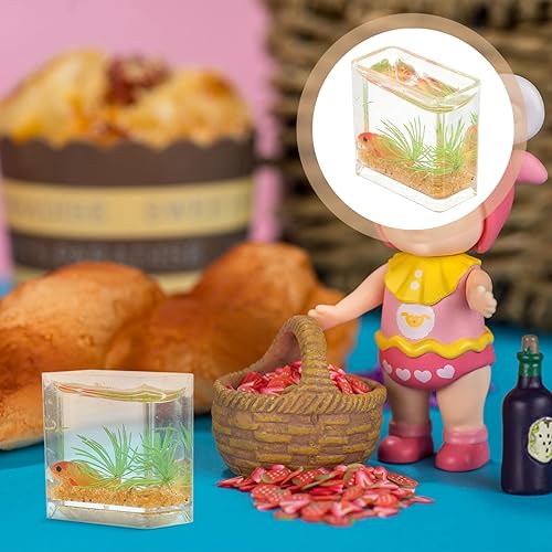 Miniatura 5 de Zerodeko Casa de muñecas para decoración del hogar, pecera cuadrada a escala 112, cuenco de pescado de cristal pequeño, pecera en miniatura, casa de