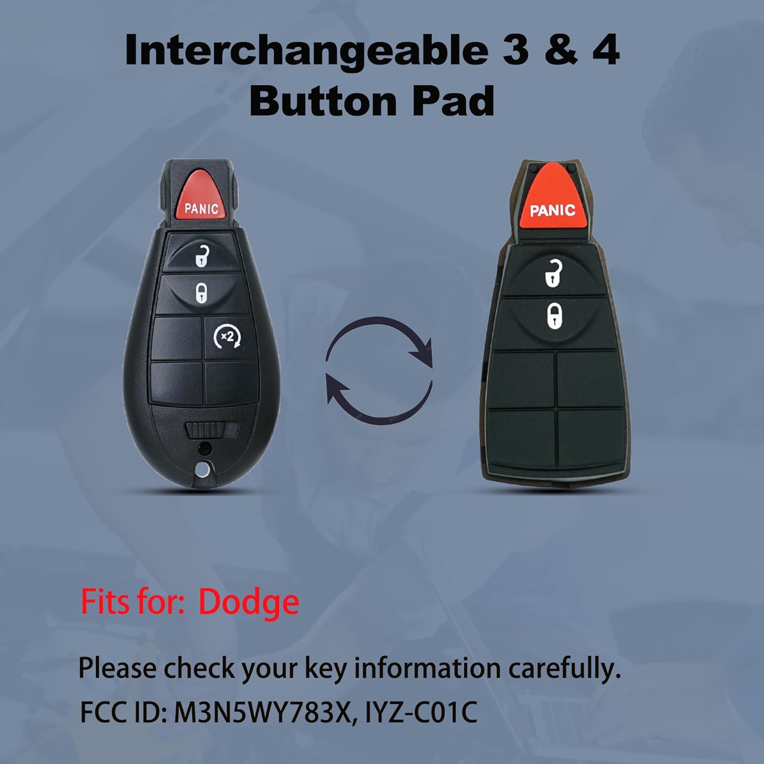 DIY Key Fob Replacement Fits for Dodge RAM 2009-2012, Grand Caravan Chrysler Town Country Jeep Grand Cherokee Keyless Entry Remote FCC ID:M3N5WY783X,IYZ-C01C with Interchangeable 3 & 4 Button