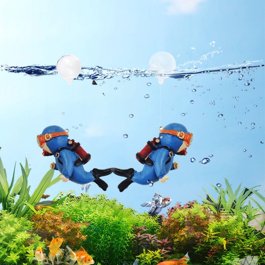 VAYINATO® 2 Piece (Blue) Floating Mini Cute Diver Aquarium Fish Tank Simulation Decoration Ornaments | Made with Eco Friendly Resin | No Harm to Fish By Petzlifeworld