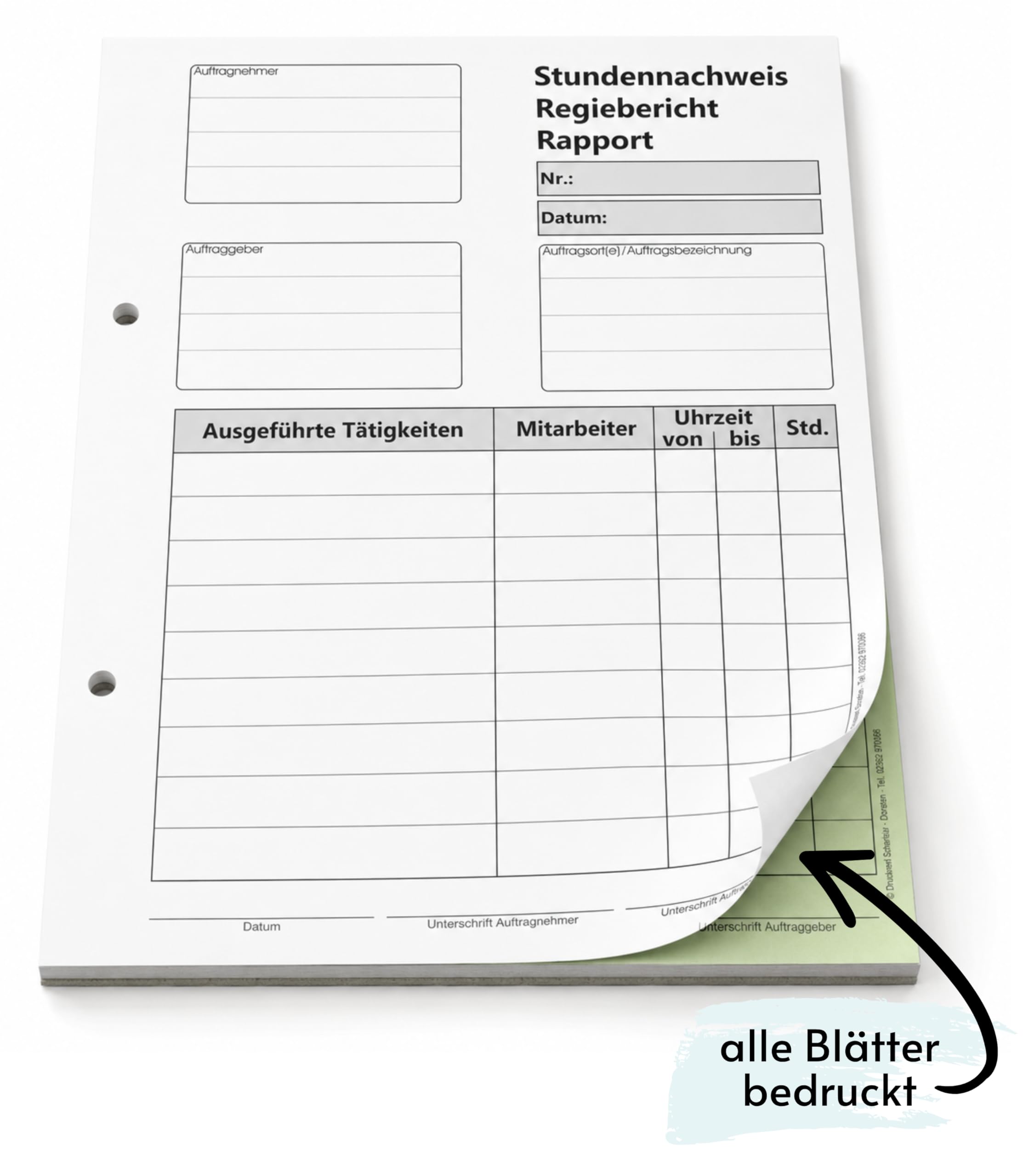 4x Block Stundennachweis-Regiebericht - Rapport - Stundenzettel DIN A5, 2-fach selbstdurchschreibend, gelocht (22432)