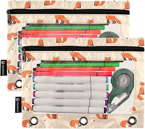 Vista 62 de ALAZA Estuche para lápices para carpeta de 3 anillas, carpetas con estampado de vacas, bolsas para lápices con ventana transparente con cremallera