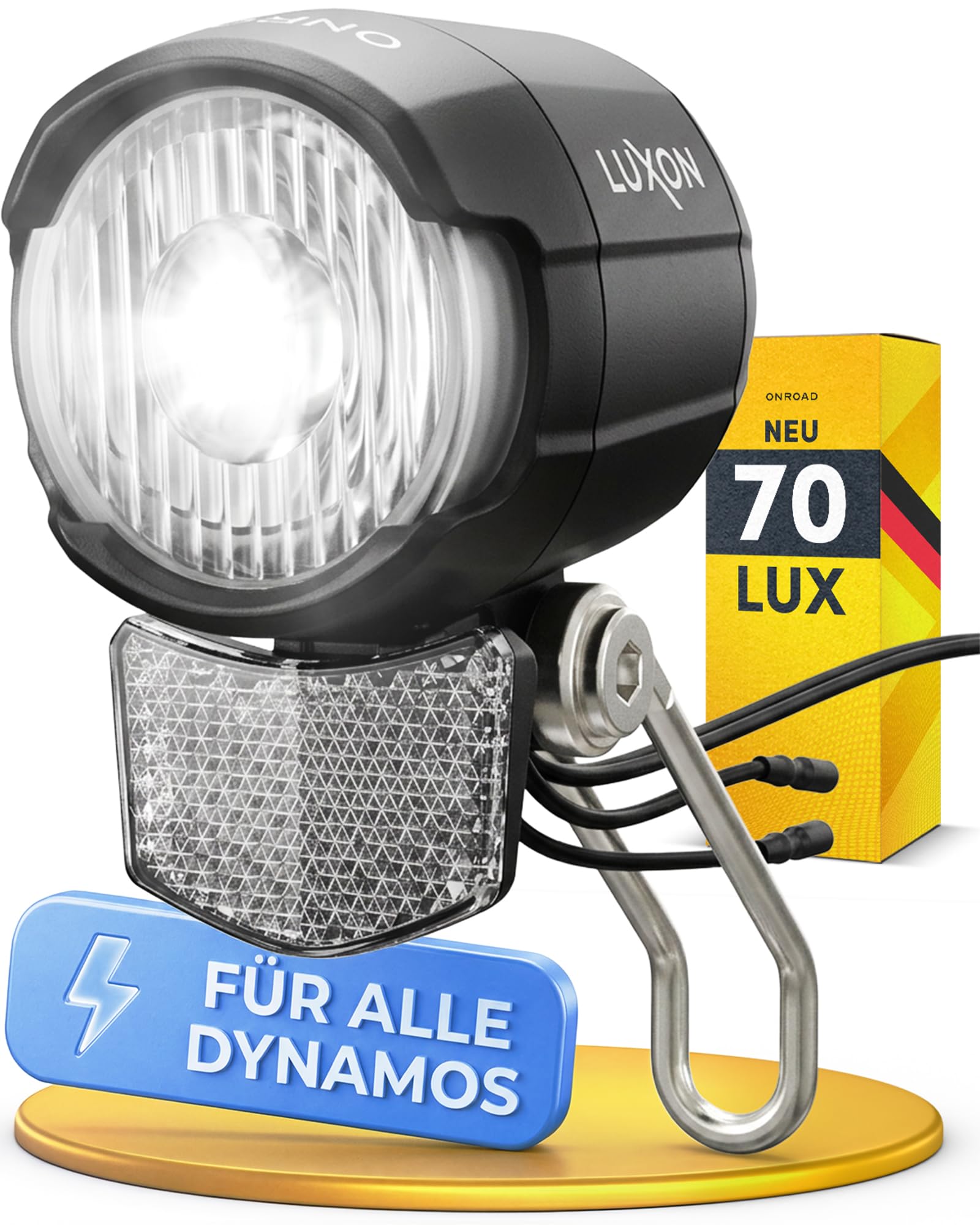 LED Fahrradlicht Dynamo 70 Lux - Fahrradlicht Set LUXON mit sehr hellem Licht & Standlicht