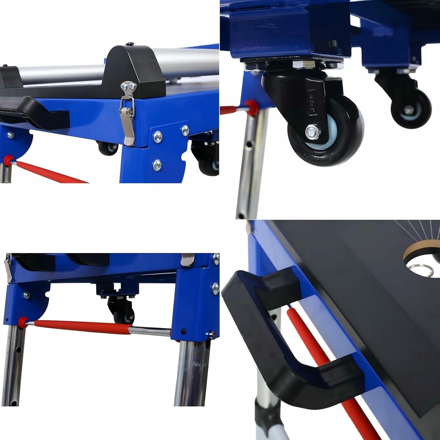 5-in-1 Miter Saw Stand, Portable Workbench with Quick Folding Legs and Wheels, Adjustable Height Scaffold Dolly Creeper Platform