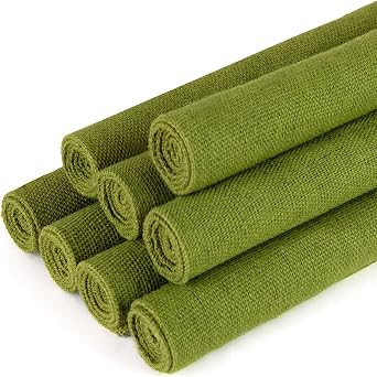 8 PCS Linen Embroidery Fabric, Pre-Cut Solid Color 20 20 Inch Square Needlework Fabric, Sewing Quilting Cloth for DIY Garment Crafts, Embroidery Project, Olive Green