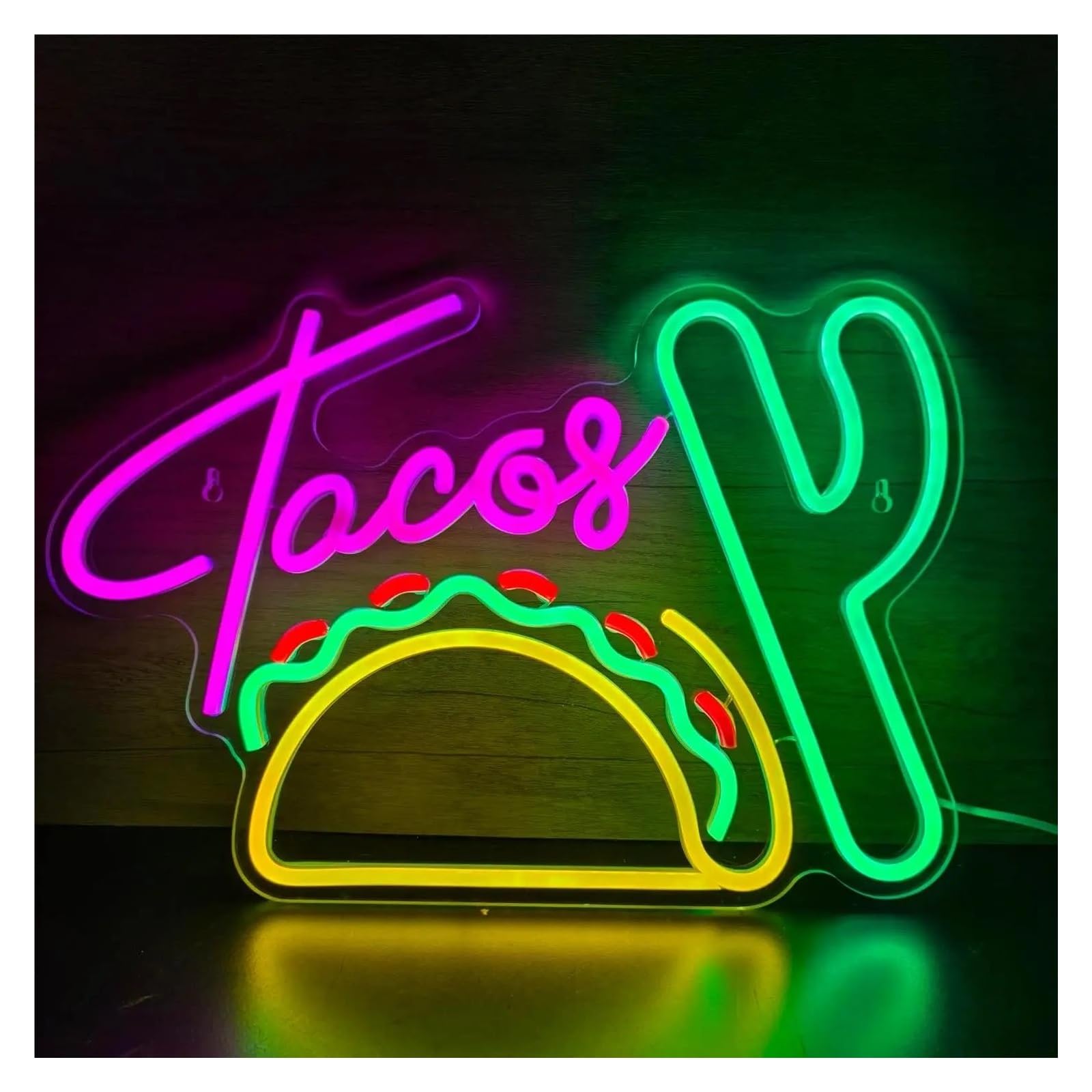 RONGCH Hanging Art Neon Signs Tacos Neon Signs LED Light Dimmable for Mexican Tortilla Restaurant Kitchen Shop Wall Decoration 40cmx27.5cm