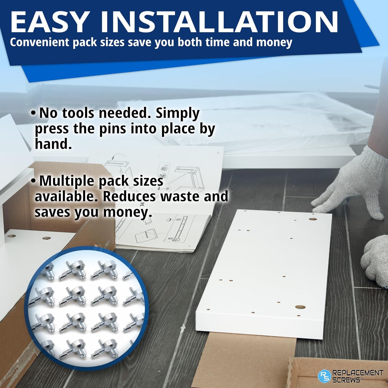 ReplacementScrews 4pcs Billy Bookshelf Pins / Pegs Compatible with IKEA Part 131372 - Zinc Alloy Die-Cast Shelf Supports