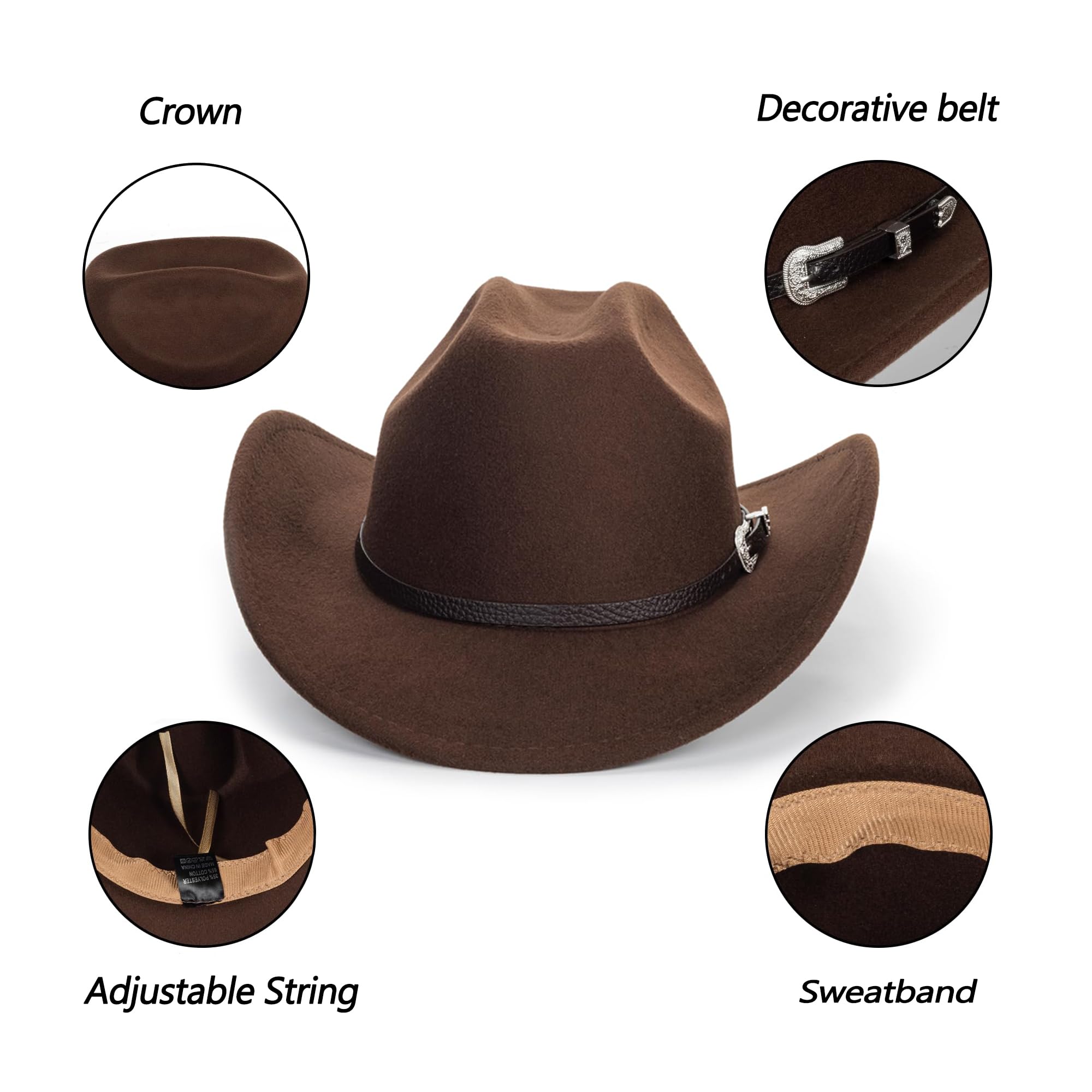 Cappello da cowgirl in feltro western – Cappello Panama Jazz Fedora con fibbia incisa floreale decorazione cintura da 56,9 cm a 57,9 cm