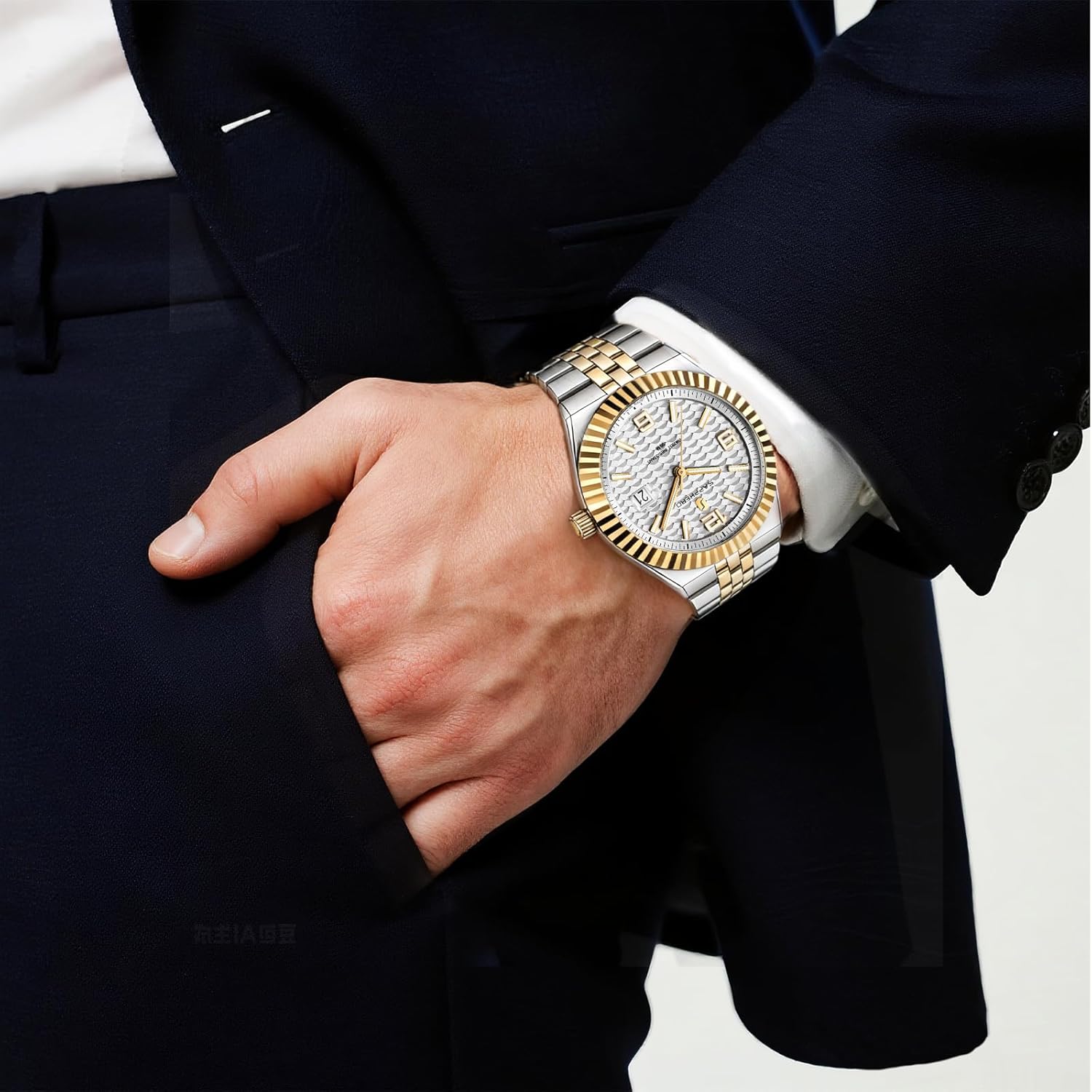 SAPPHERO Mens Watches Men’s Quartz Analog Watch Stainless Steel Bracelet with Date Window Luminous Designer 50M Water Resistant Luxury Watch for Business Work Sport Casual Dress Elegant Gifts