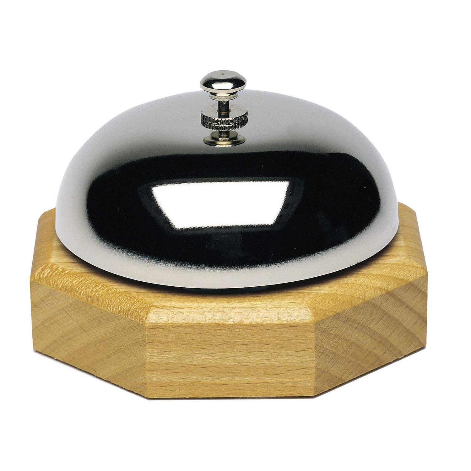 Westmark Campanello da tavolo/reception, ø 9,1 cm, Suono chiaro, Legno/Acciaio (cromato lucido), Argento/Marrone chiaro, 63202230