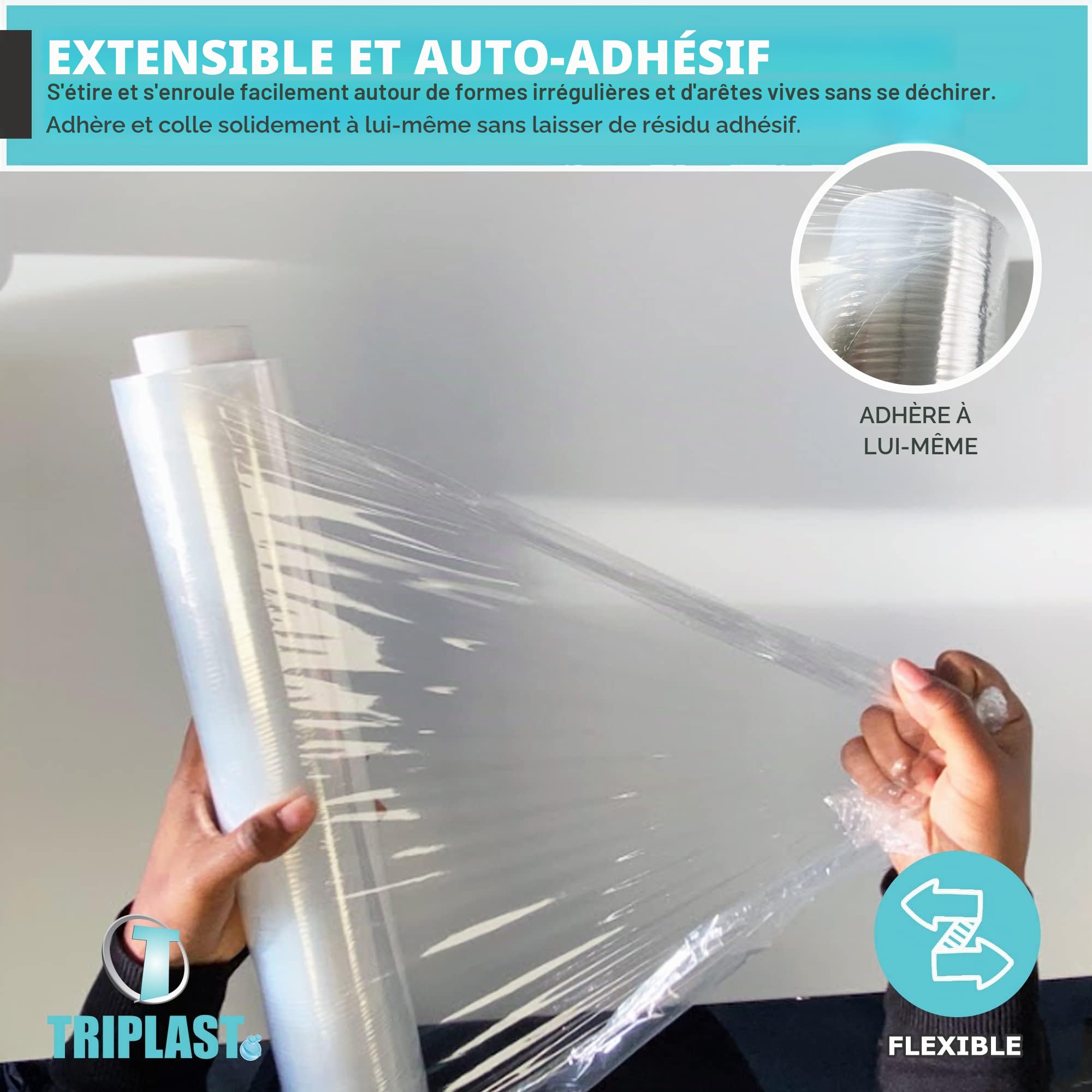 Film étirable pour palette 400 mm x 250 m transparent (lot de 2) par Triplast