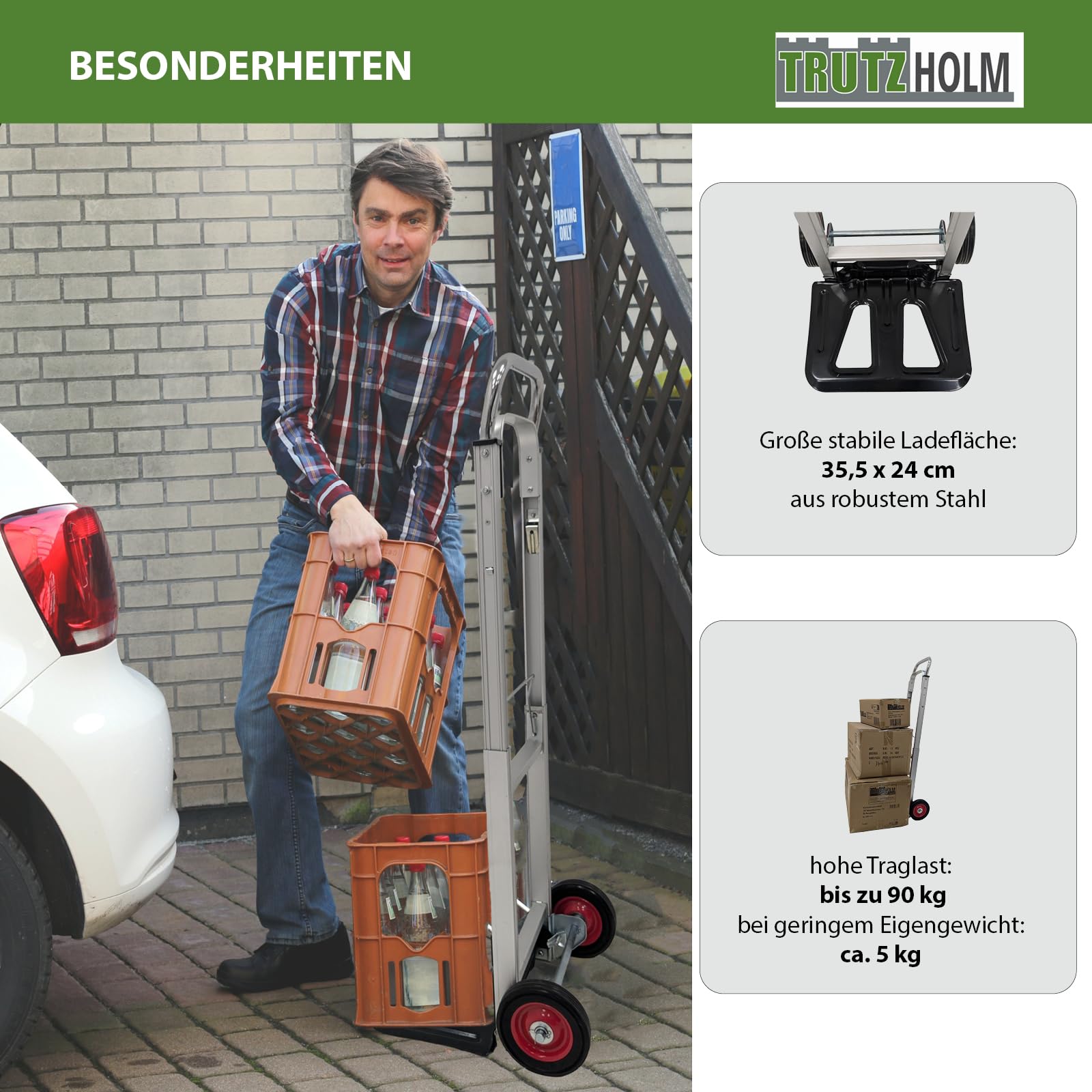 TRUTZHOLM Alu Sackkarre klappbar Transportkarre Stapelkarre Handkarre Karre (90 kg - Teleskop)