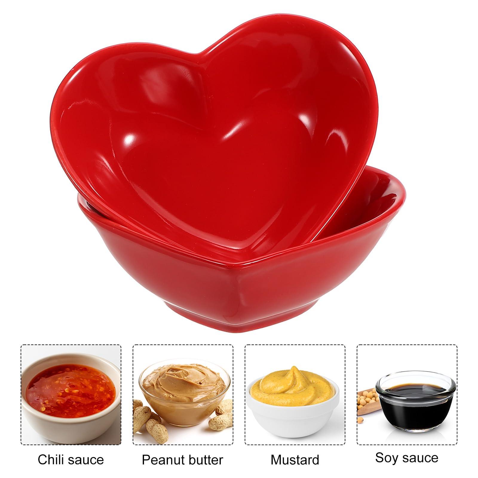 QUARKZMAN Platillo Cerámico En Forma De Corazón Rojo, Juego De 6 Platos De Porcelana De 5", Mini Platos Para Aperitivos Y Salsas Para Cocina Hogar Bodas Fiestas Restaurantes