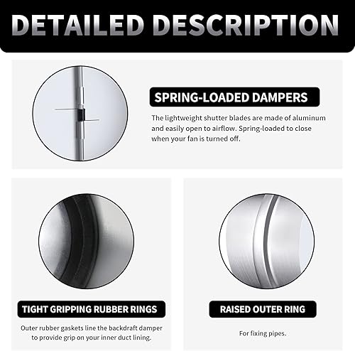 Miniatura 3 de Amortiguador de corriente trasera de 6 pulgadas, bloqueador de obturador de conductos de ventilación de retroceso, inserto de conducto de reflujo,