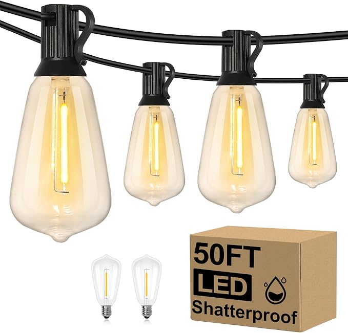 Brightever LED Outdoor String Lights Patio Lights - 100Ft, warm white, black wire