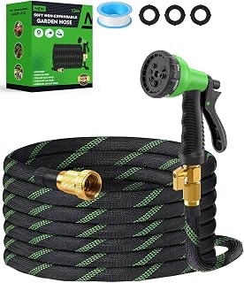 50ft Garden Hose,Non-Expandable Water Hose with 8 Function Spray Nozzle, Burst-Resistant,Kink-Free,Lightweight,Durable & Flexible 3/4" Garden Hose for Gardening, Yard,Lawn, Car Washing