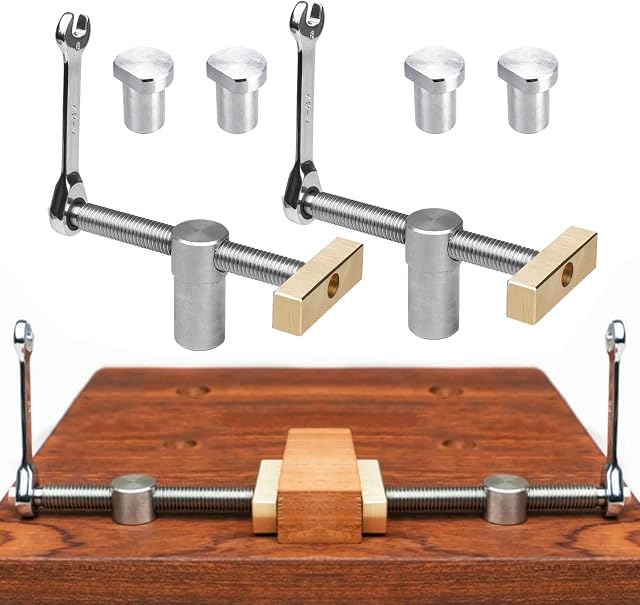 2Pcs Fast Fixed Clip Clamp Brass Fixture Vise with 4pcs Bench Dogs for 20MM Hole, Joinery Carpenter Tool Woodworking Table Vise Desktop Clip