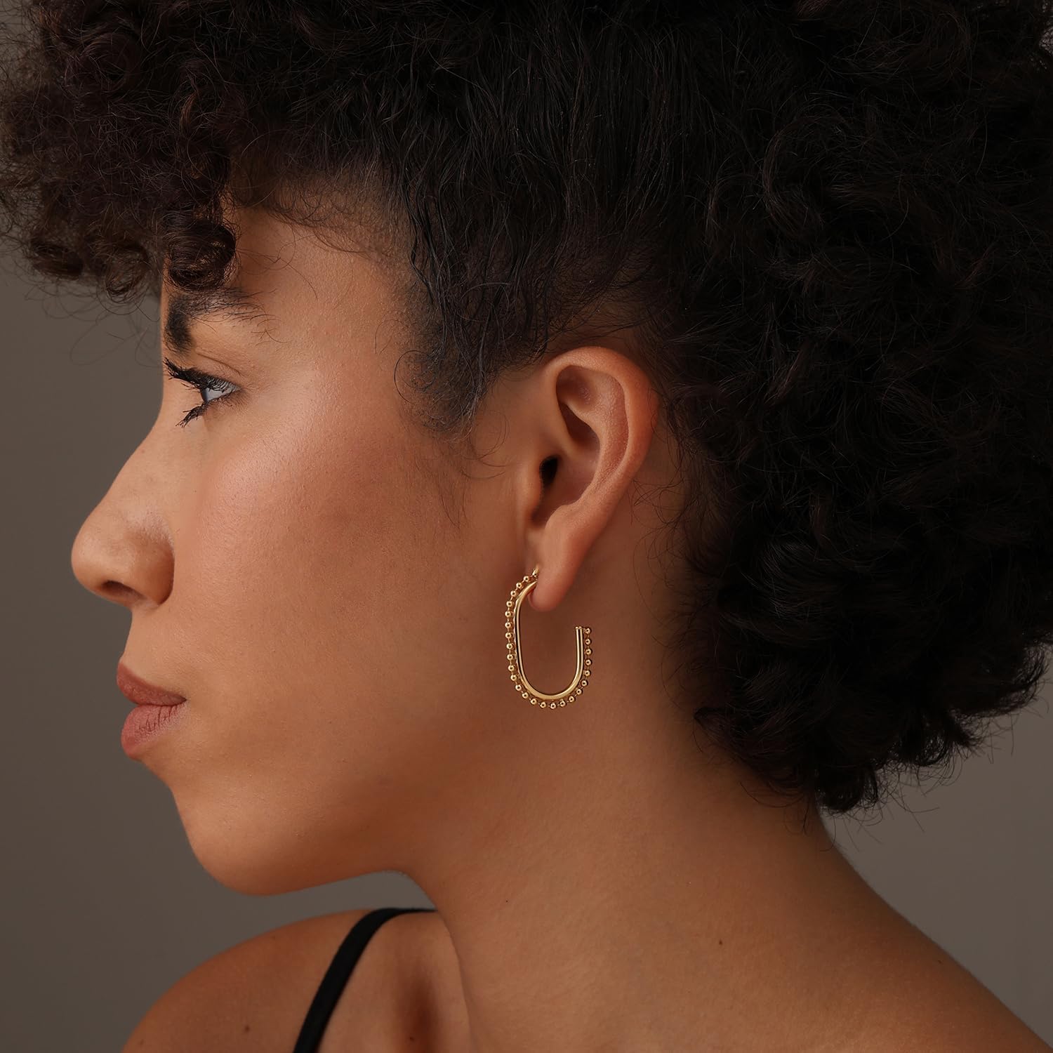 LeCalla ALL Made of 925 Sterling Silver Earrings Hoops Jewelry Medium Large Italian Gold-Plated Antique Twisted Diamond-Cut Open Half C Hoops Earring for Women - Image 3