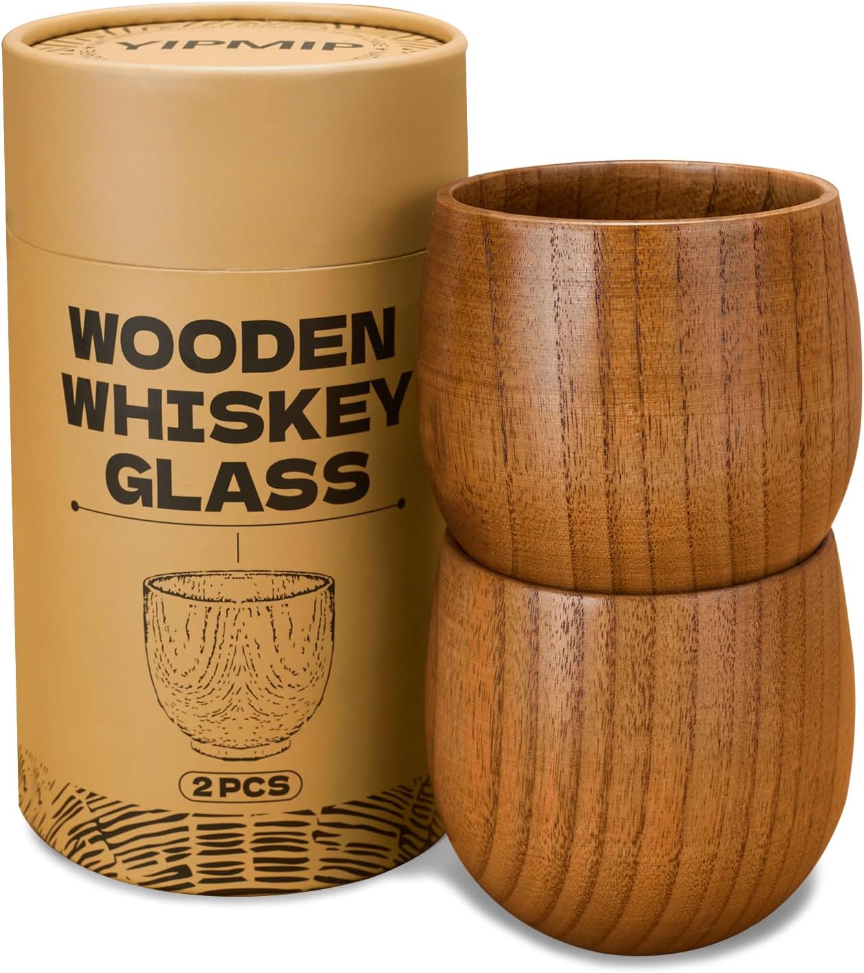 Whiskey Glasses, Handmade Wooden Old Fashioned Glass, Great Wooden Bourbon Gifts for Men (2 Pack Charred)