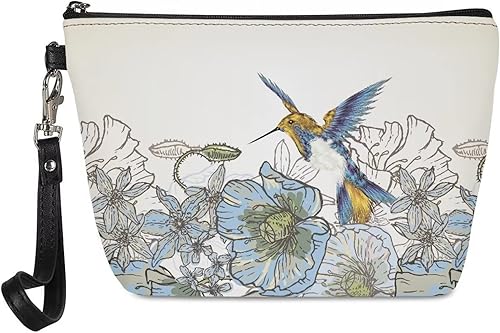 Dolyues Bolsa de cosméticos portátil estilo étnico impermeable con cremallera, correa de mano para mujer, flor (Flower Bird)