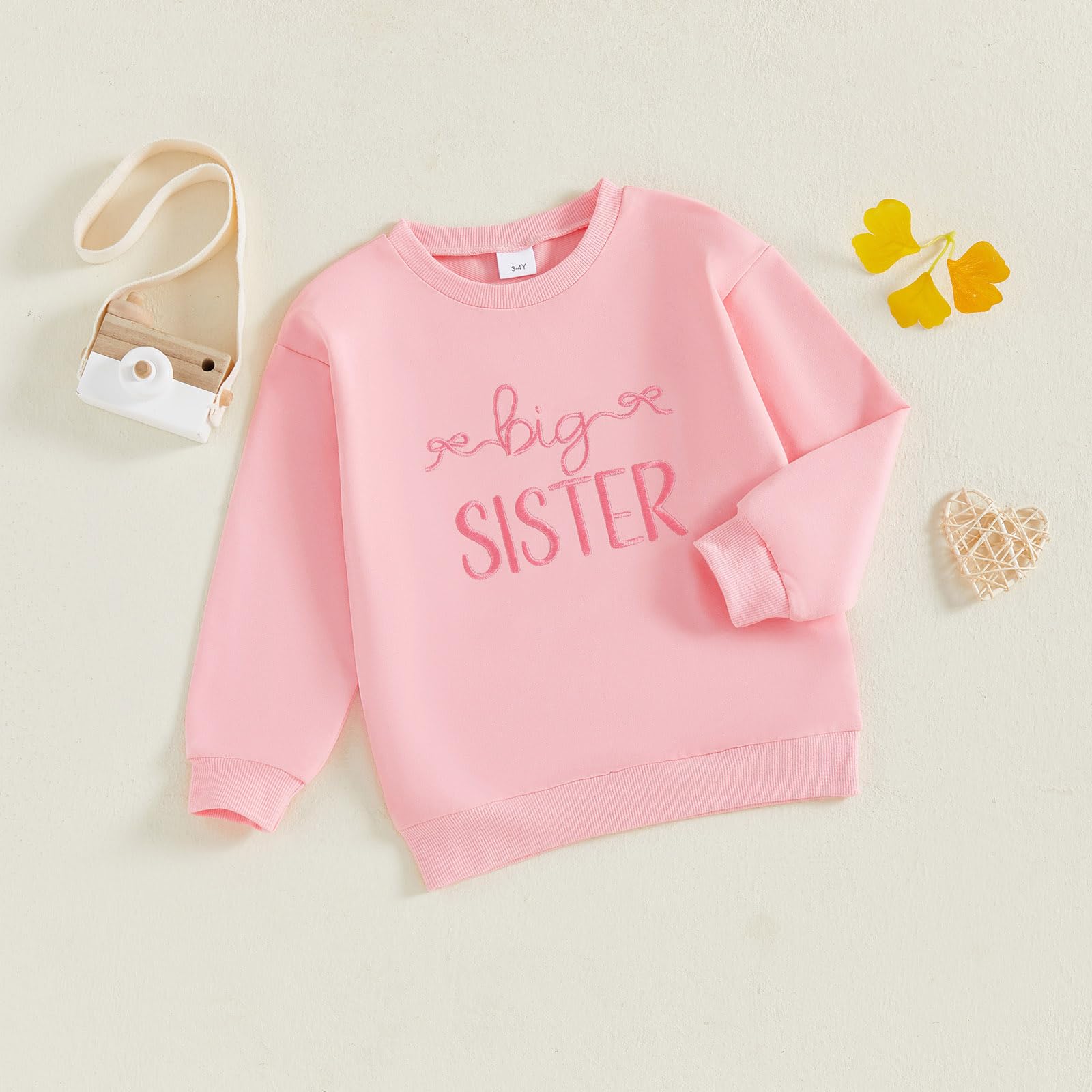 Sweat-shirt à manches longues avec nœud brodé pour petite fille, grande sœur, petite sœur, haut assorti pour bébé fille, vêtements d'automne et d'hiver