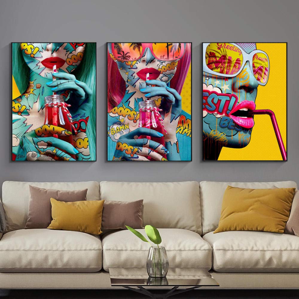 Amazon｜JSWHPクールな女性グラフィティアートキャンバス絵画飲酒少女