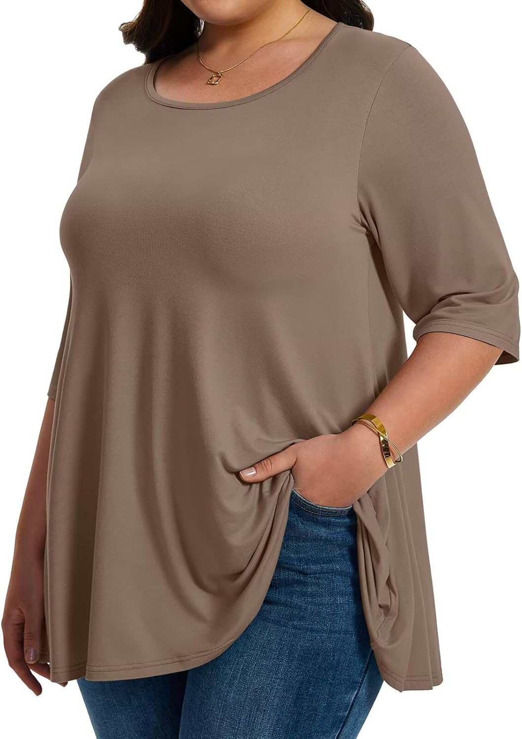 LARACE Elbow Sleeve Plus Size Tops for Women Round Neck Women's Half Sleeves Tunic Spring Summer Fall Clothes Shirts Blouse - Image 3