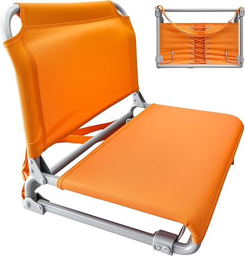 Asiento de estadio para gradas, silla plegable portátil para estadio, silla de estadio con soporte trasero y correa para el hombro, color naranja