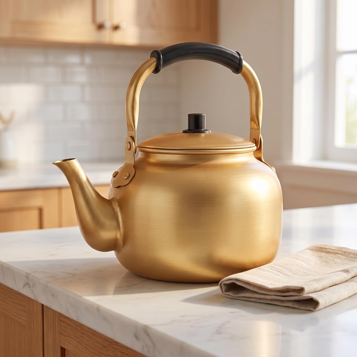 Korean Style Aluminum Tea Kettle Stovetop Boiler Water Boiling Pot for Gas Stoves and Open Flame Anti-Scald Handle 3.93 X 3.93 X 8.26 in 1 Pack