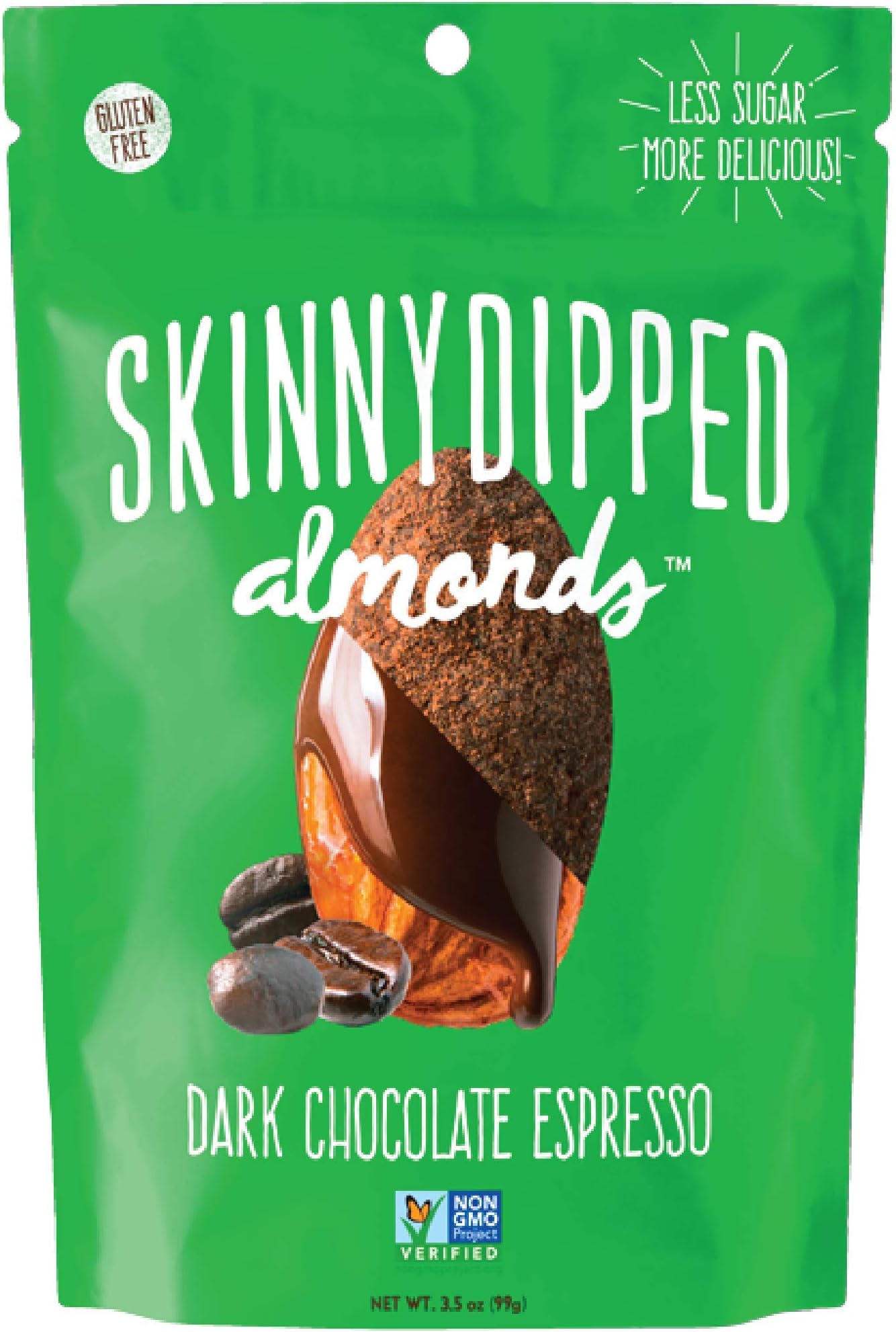 SKINNYDIPPED Dark Chocolate Covered Almonds, 1 Count Espresso 3.5 Ounce