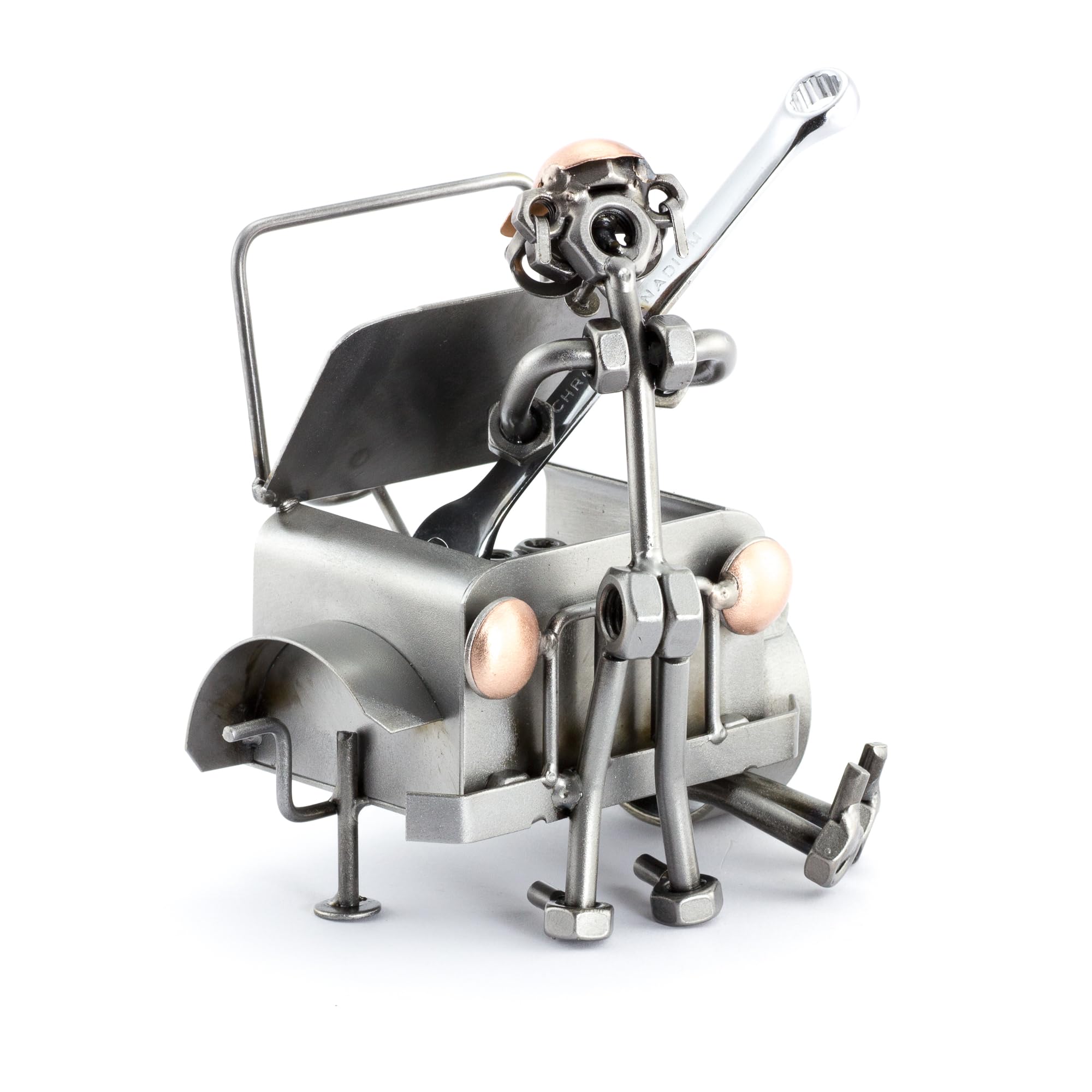 Steelman24 Omino Di Viti Venditore Auto Personalizzato Con Targhetta Incisa | Regalo Originale E Divertente | Soprammobile In Metallo Fatto A Mano - 3
