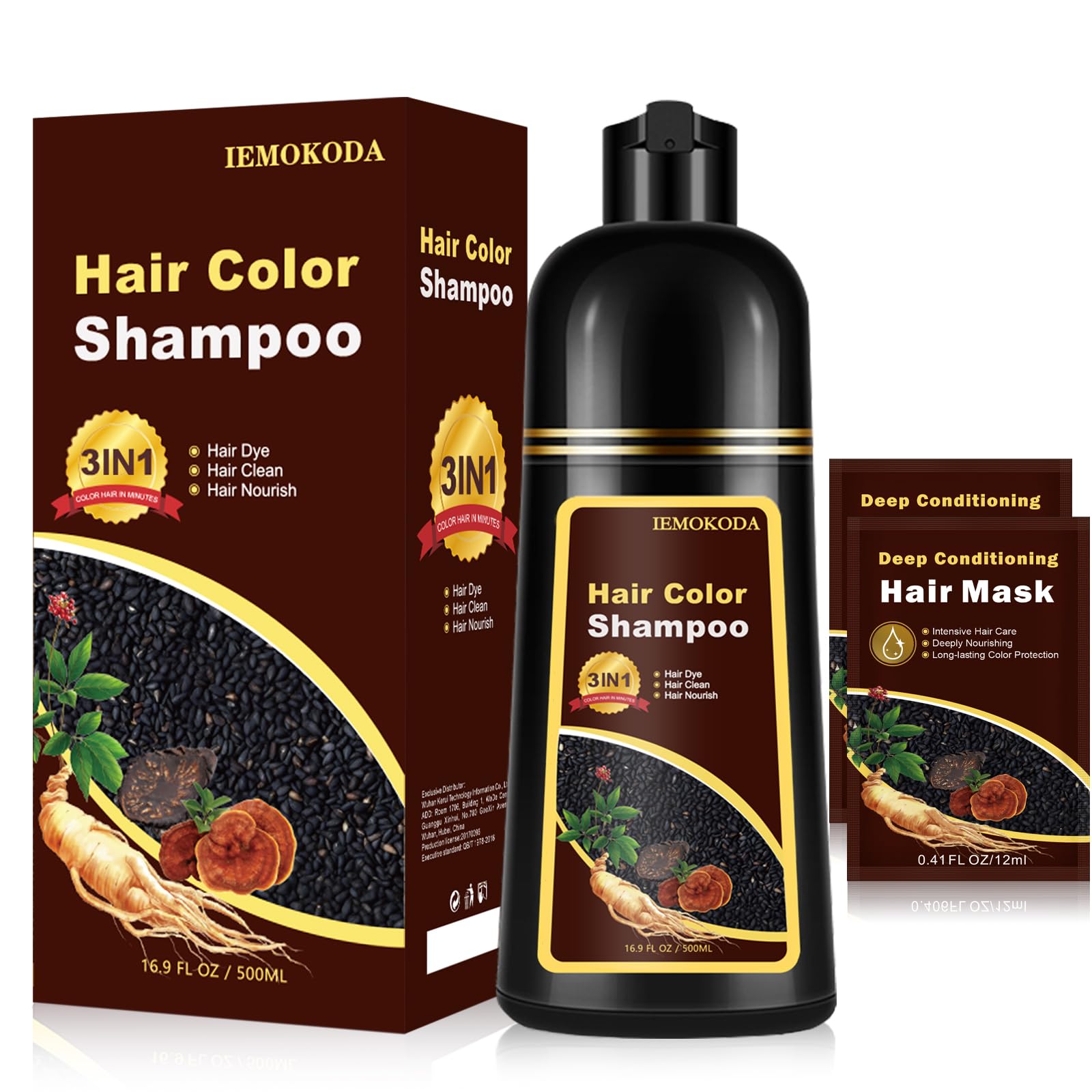 Fedulili Instant Light Brown Hair Dye Shampoo for Gray Hair 3 in 1, Natural Hair Color Shampoo for Women Men Brown Colors in 10-15 mins, 100% Coverage