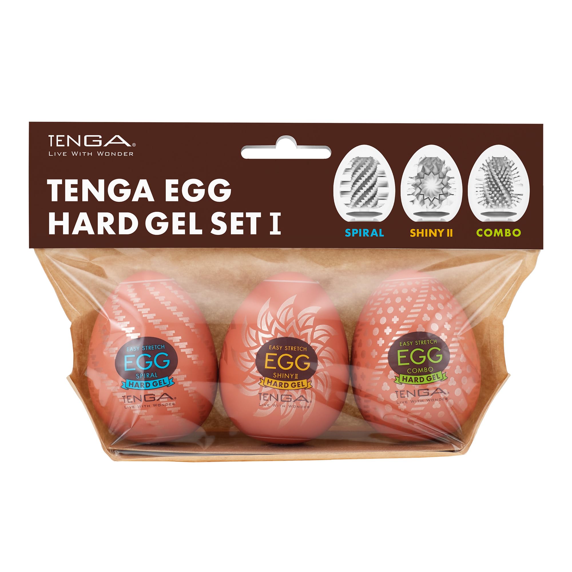 TENGA EGG HARD GEL SET I テンガ エッグ ハードゲル セット 1 スパイラル / シャイニー2 / コンボ 3種類セット 透明